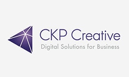 Logo for CKP Creative featuring a purple geometric triangular design on the left. The text reads: 