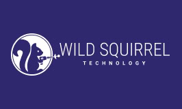 Logo for Wild Squirrel Technology: A white silhouette of a squirrel wielding a drill, enclosed in a circle on a dark blue background. The company name is displayed in bold white capital letters to the right, designed to supercharge your trade business with innovative solutions.